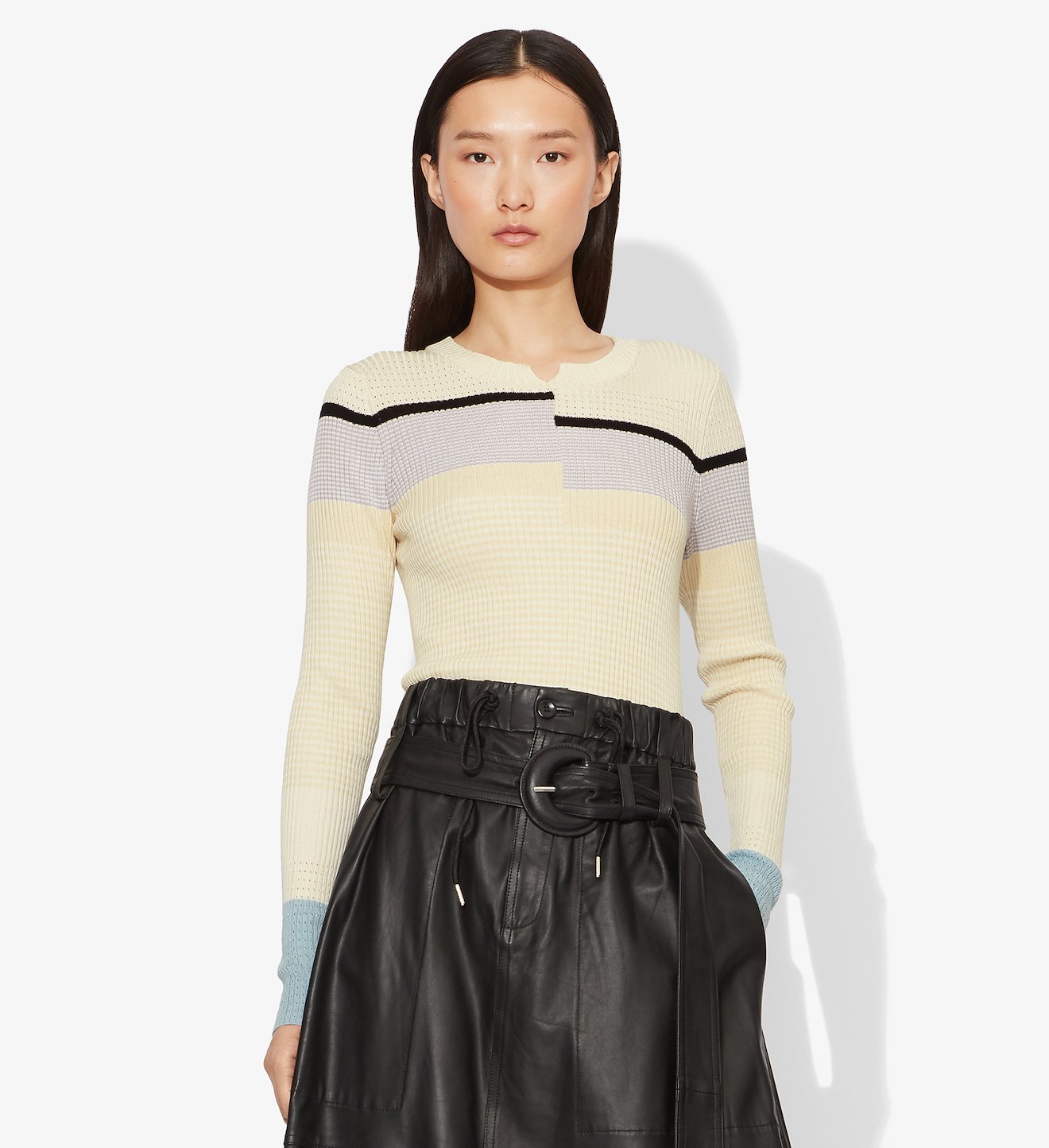 Multicolor Stripes Fine Gauge Rib Knit Top