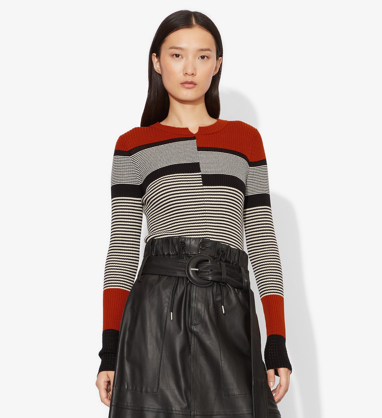Multicolor Stripes Fine Gauge Rib Knit Top