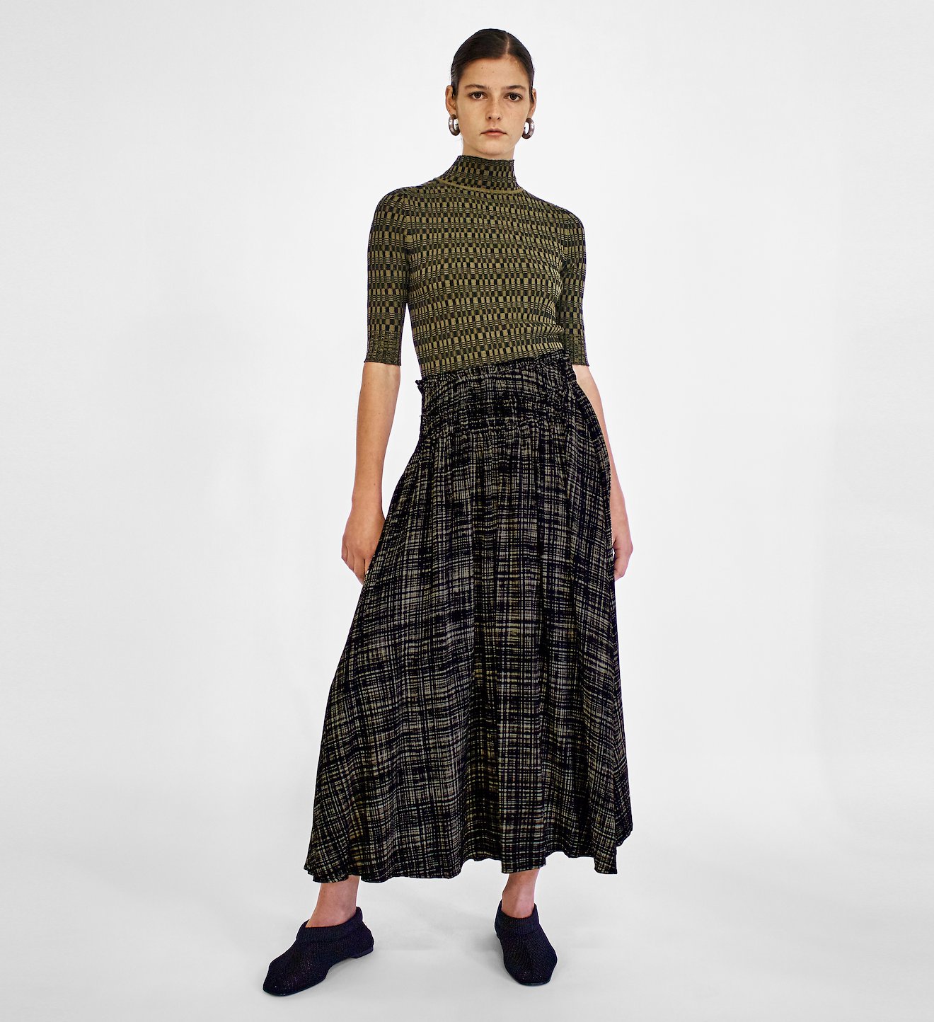 Painted Plaid Gathered Skirt