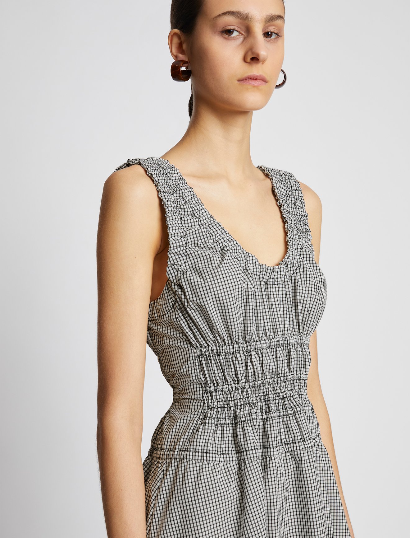 Plaid Poplin Gathered Maxi Dress #3