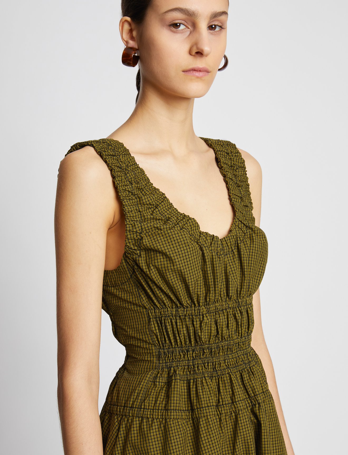 Plaid Poplin Gathered Maxi Dress #3