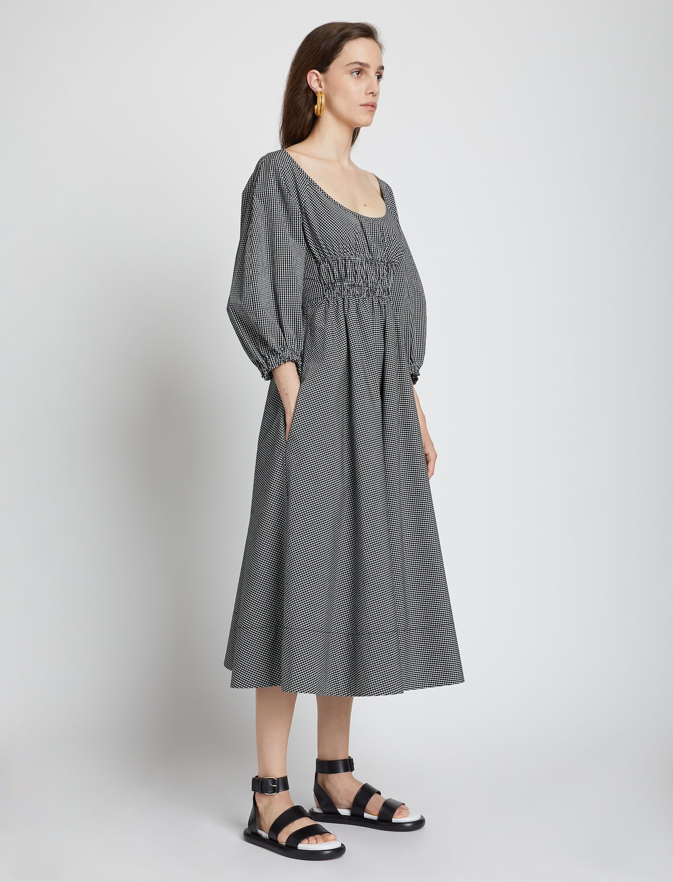 Plaid Puff Sleeve Poplin Dress #1