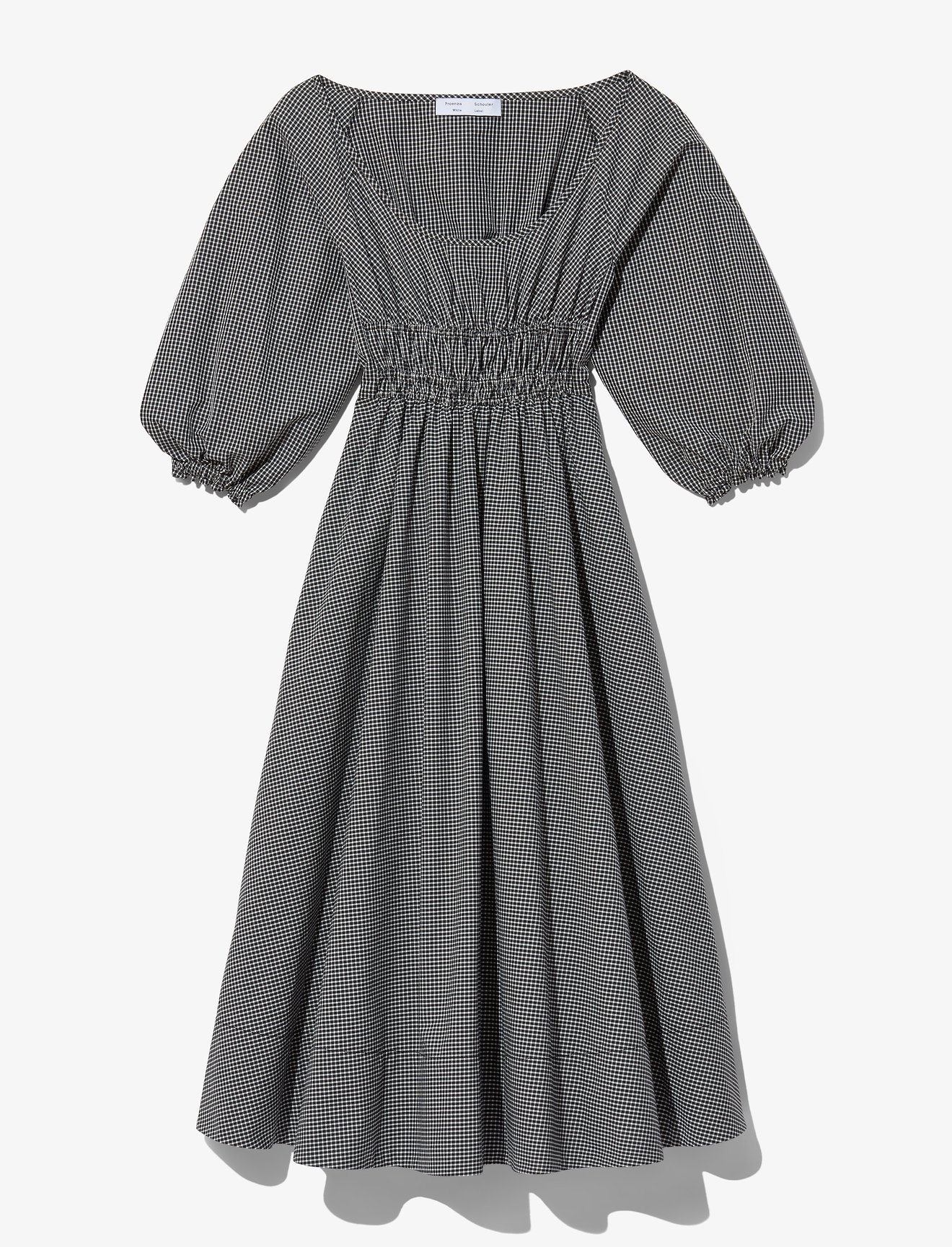 Plaid Puff Sleeve Poplin Dress #4