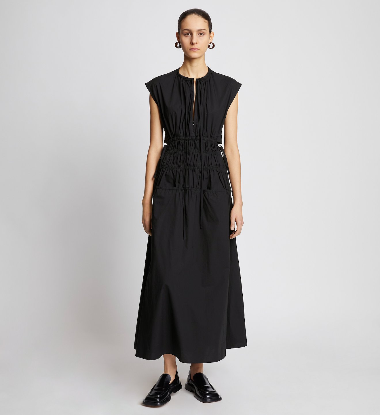 Poplin Drawstring Midi Dress