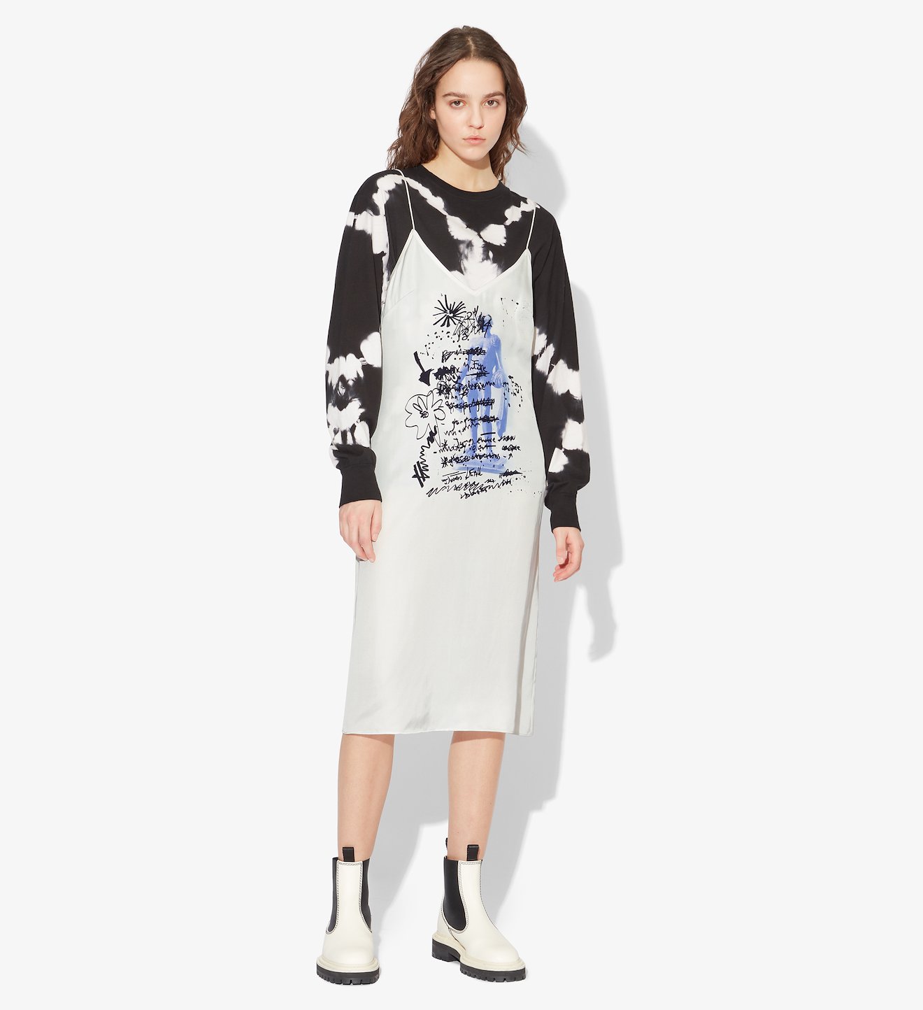 Printed Sketch Slip Dress