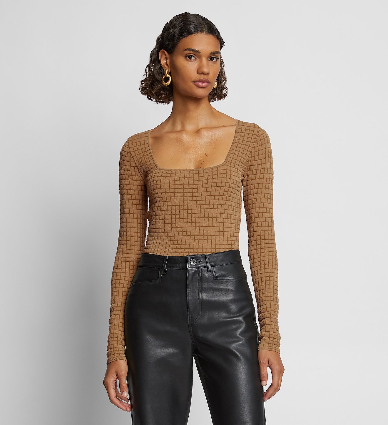 Quilted Knit Square Neck Top