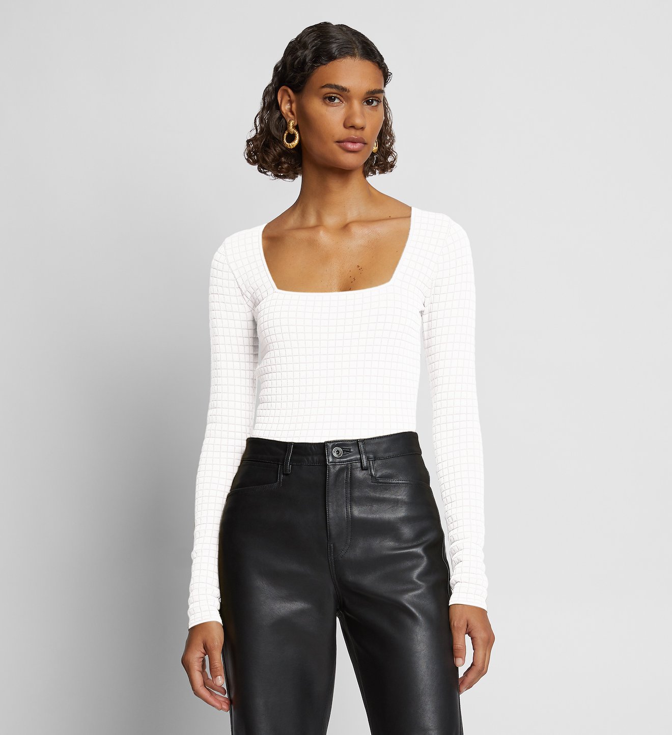 quilted-knit square-neck top