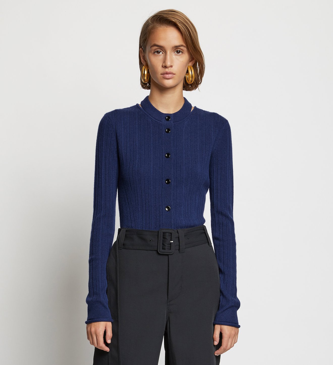 Rib Knit Crewneck Cardigan