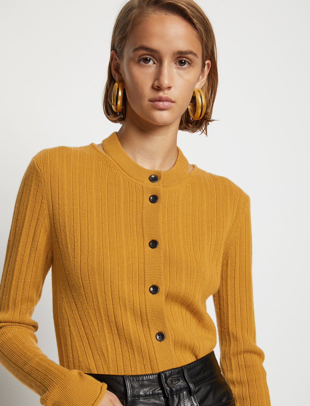 Rib Knit Crewneck Cardigan #4