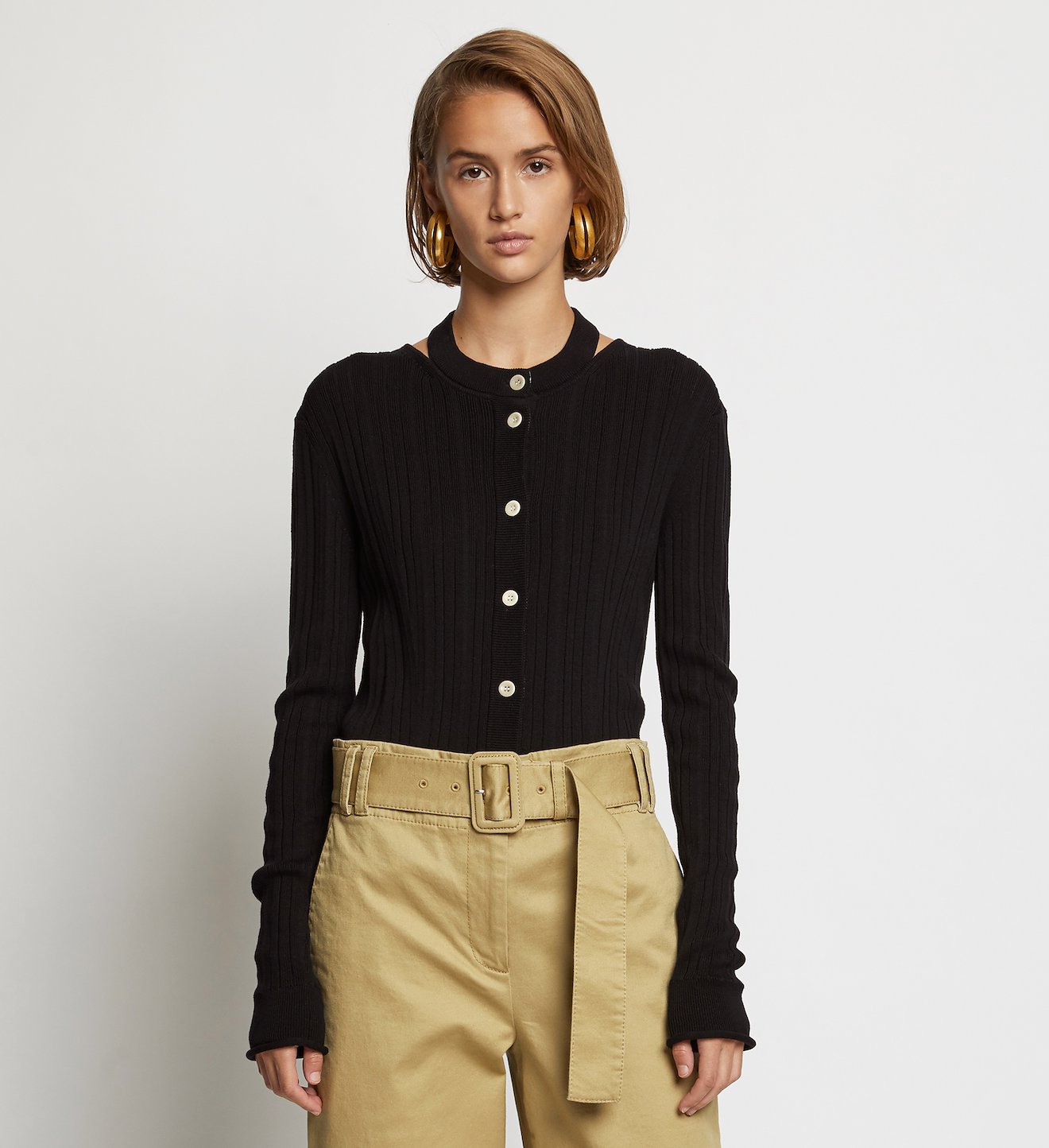 Rib Knit Crewneck Cardigan
