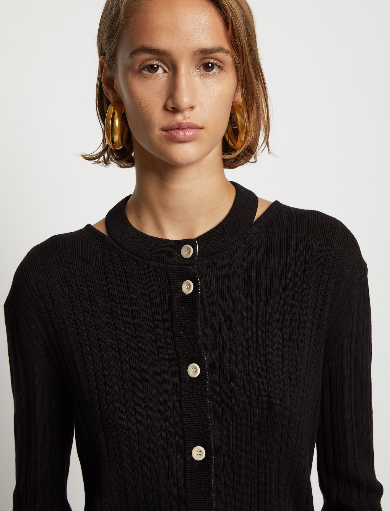 Rib Knit Crewneck Cardigan #4
