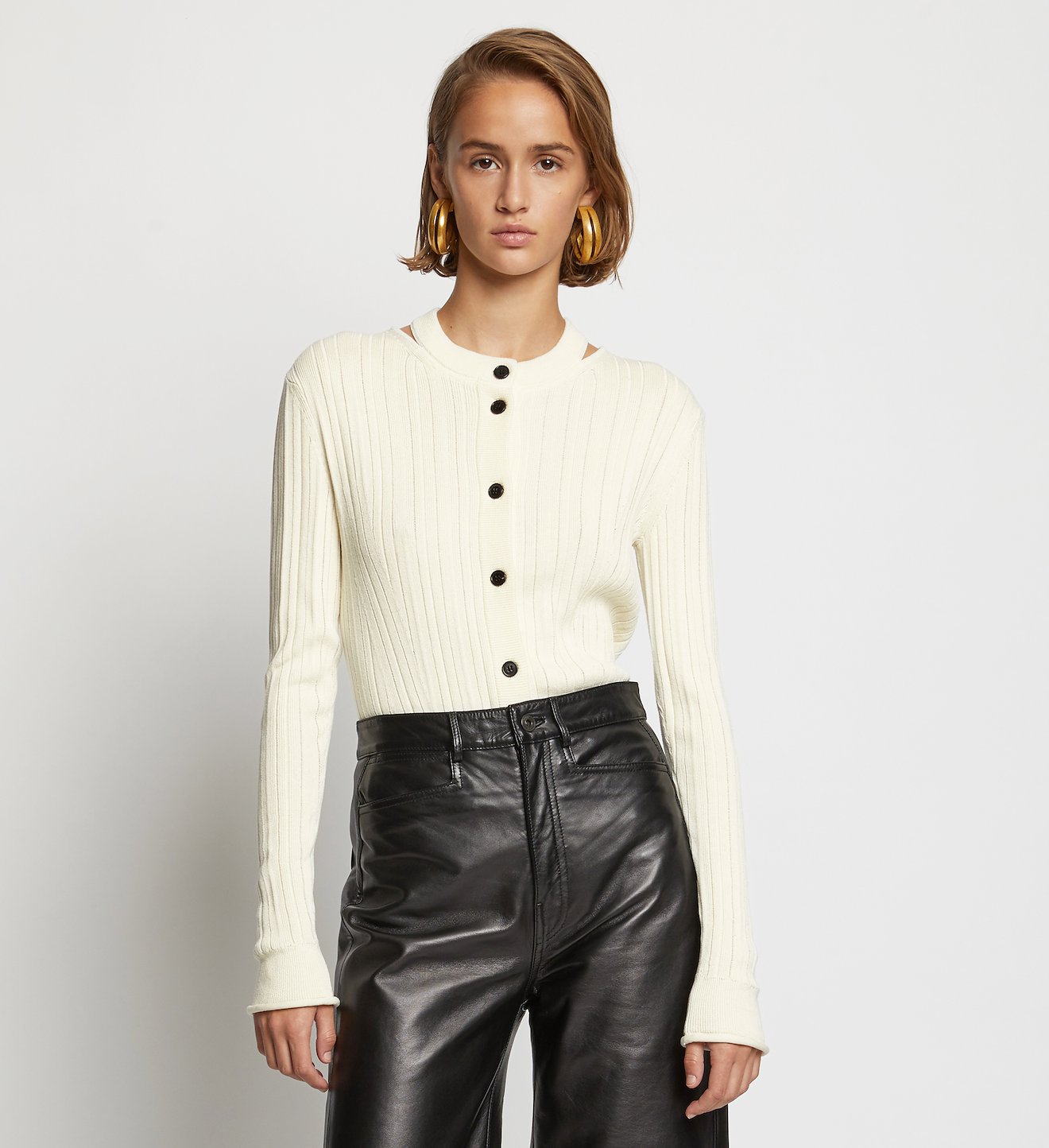 Rib Knit Crewneck Cardigan