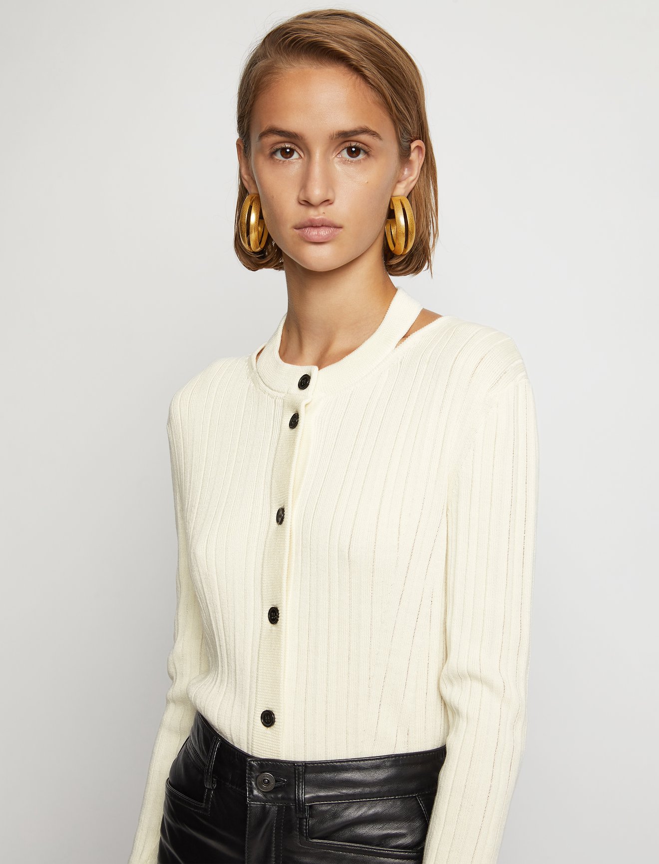 Rib Knit Crewneck Cardigan #4