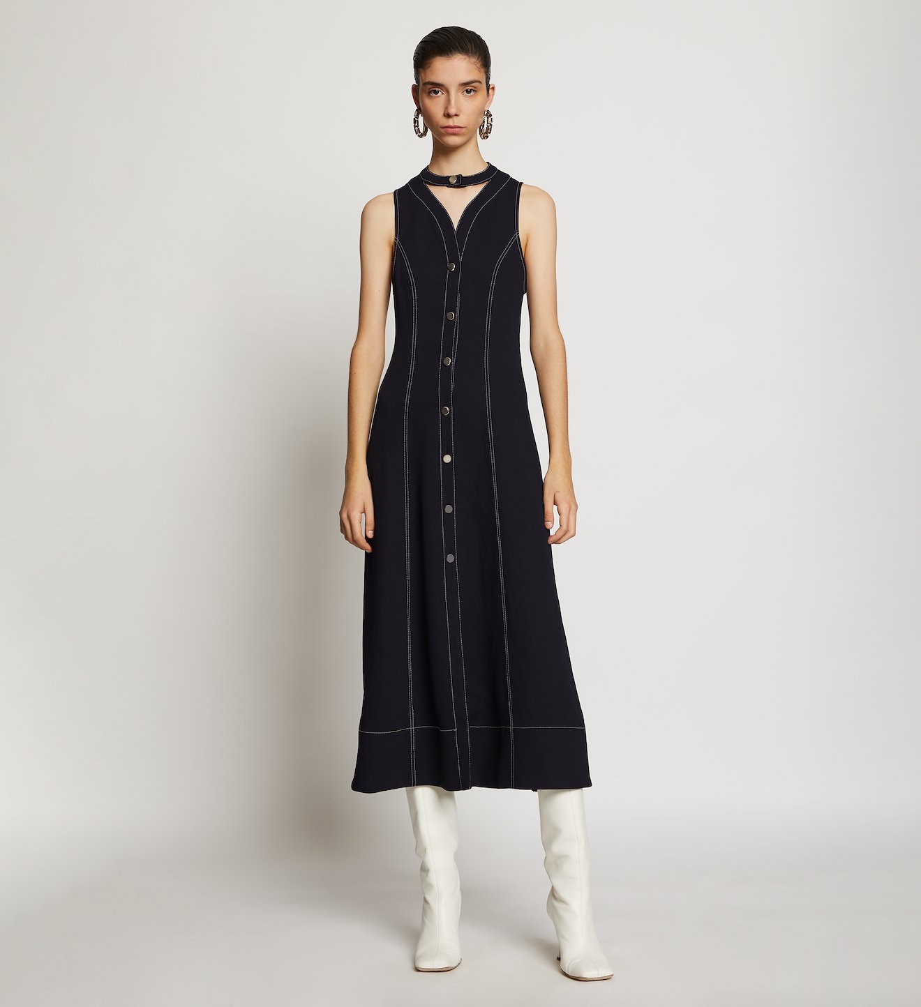 Rumpled Pique Button Front Dress