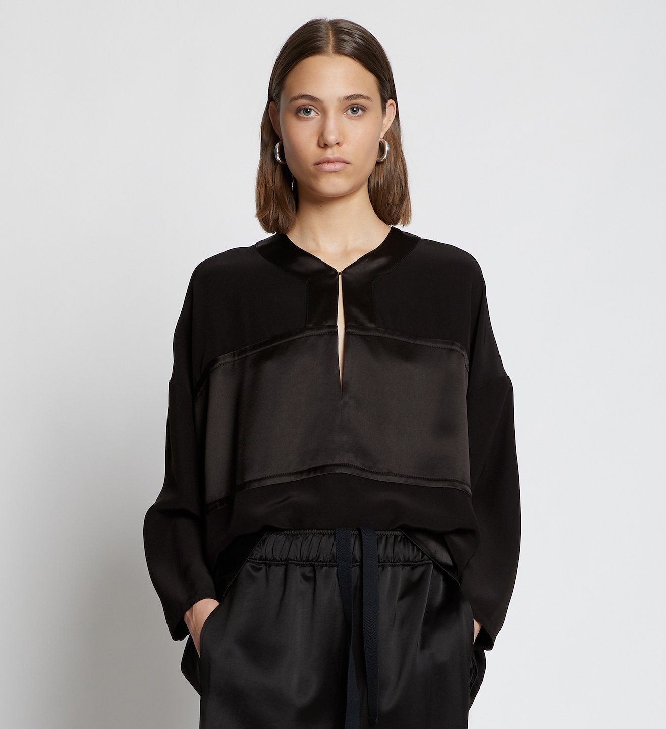 Satin Cropped V-Neck Top