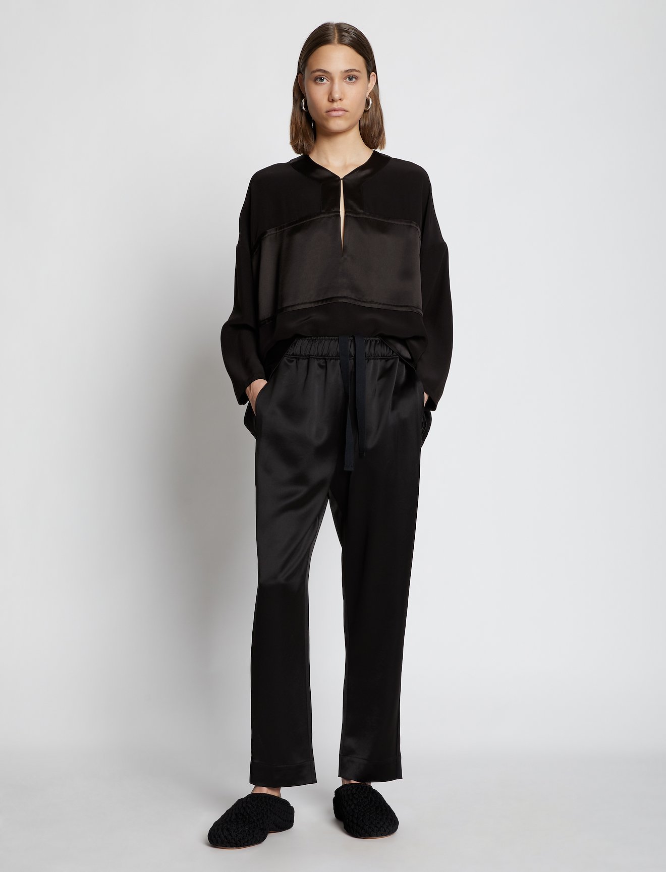 Satin Cropped V-Neck Top #1
