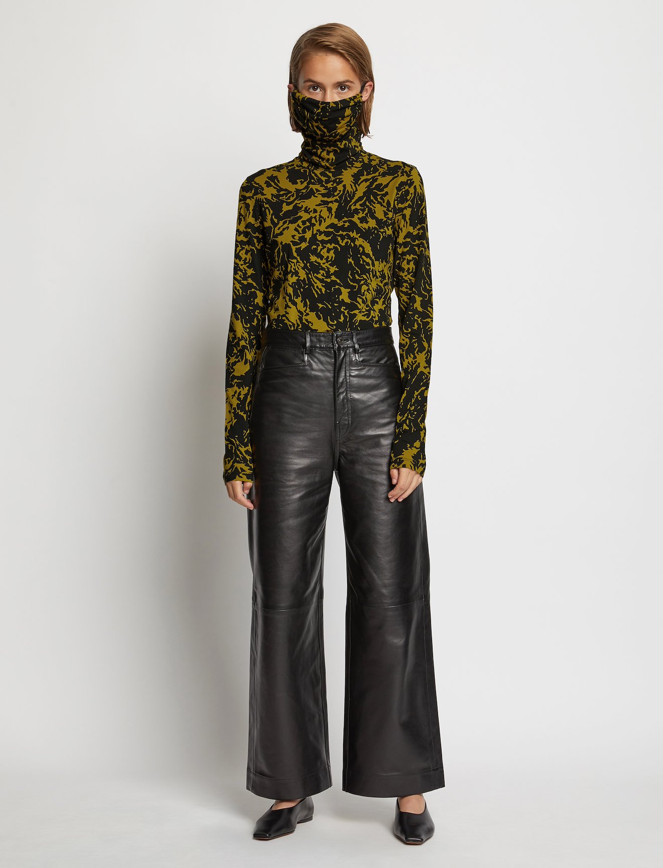 Shadow Print Masked Turtleneck Jersey Top #1