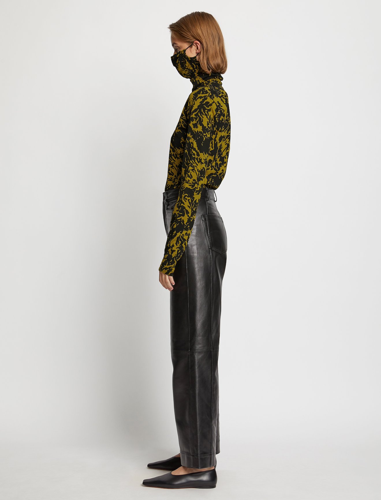Shadow Print Masked Turtleneck Jersey Top #2
