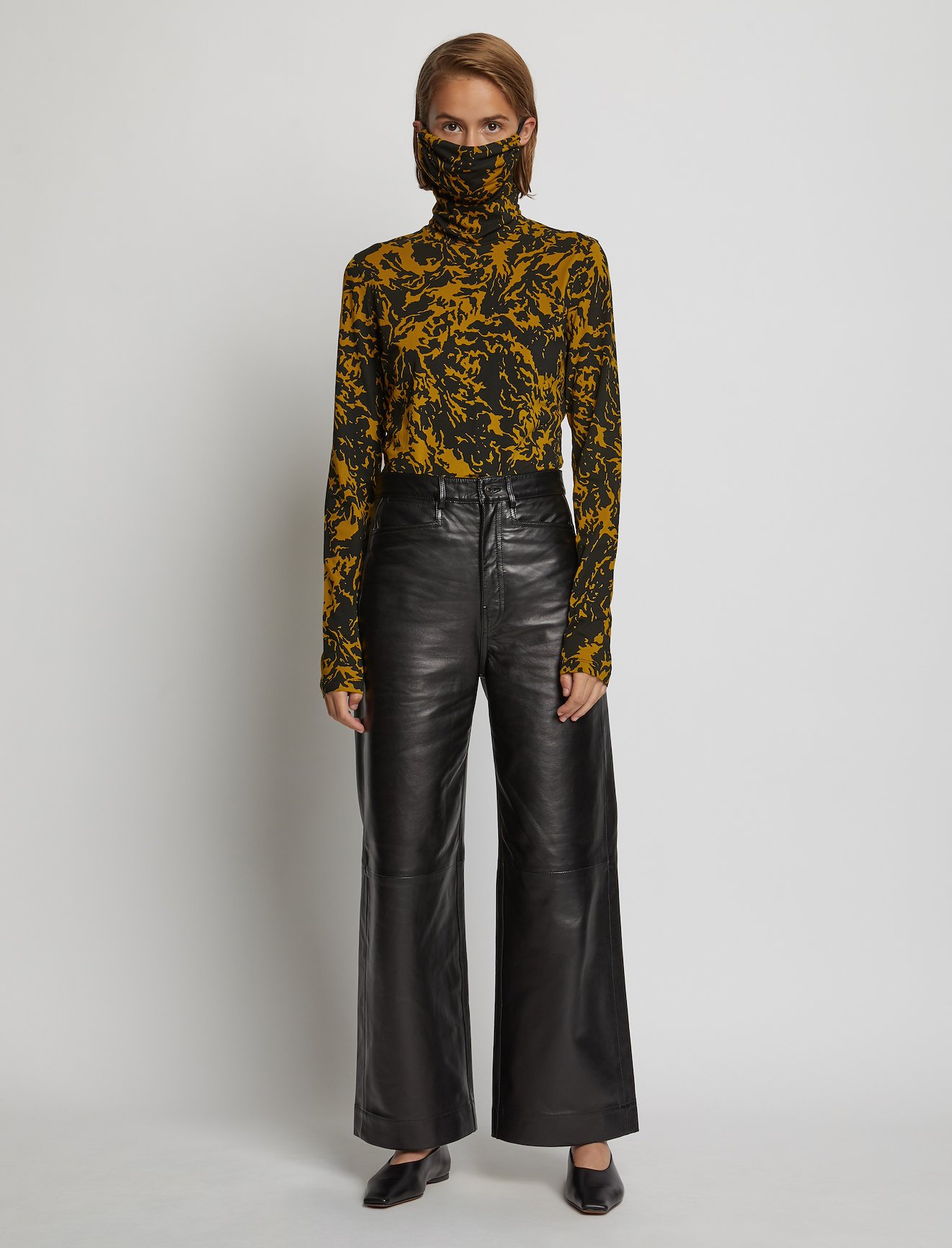 Shadow Print Masked Turtleneck Jersey Top #1
