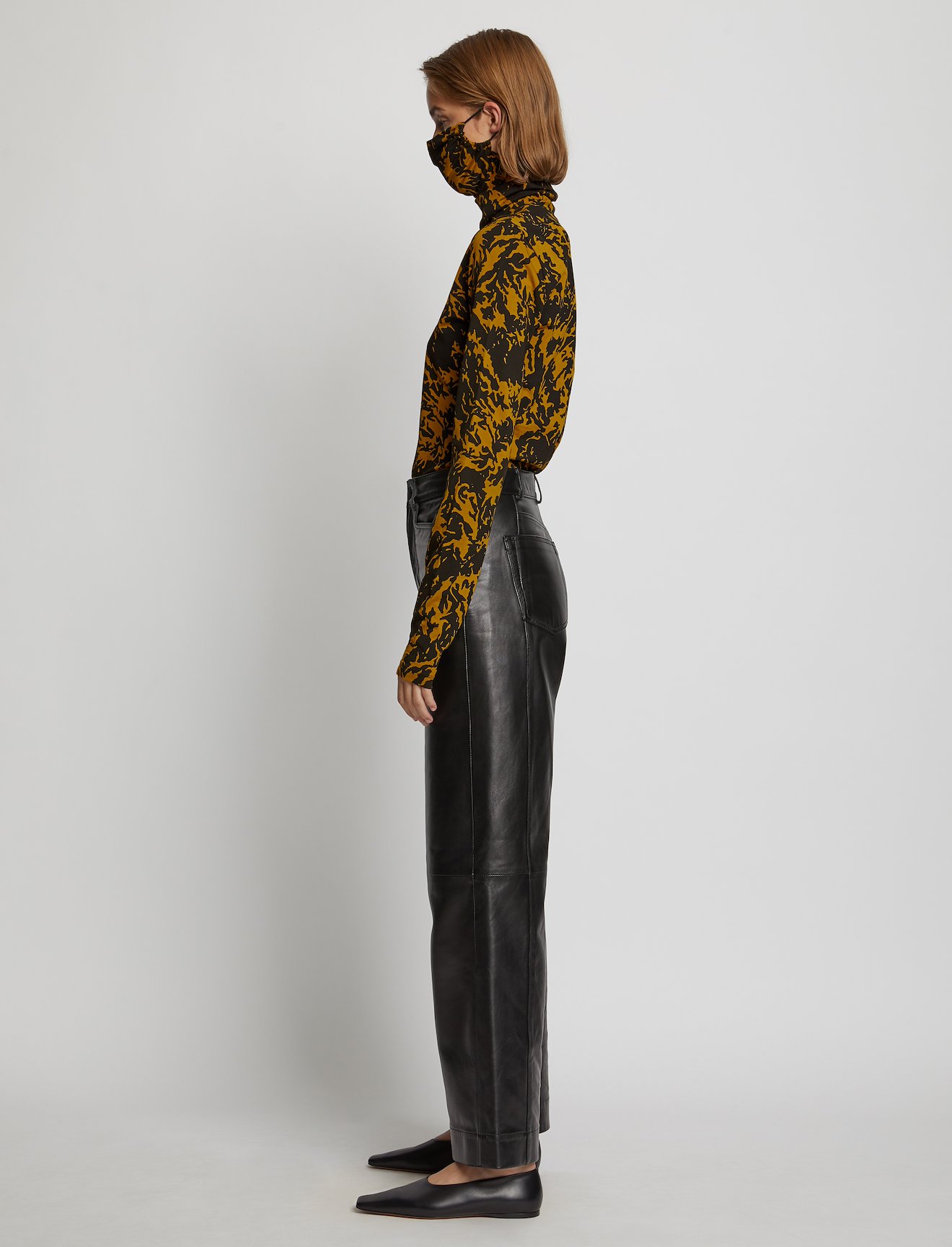 Shadow Print Masked Turtleneck Jersey Top #2