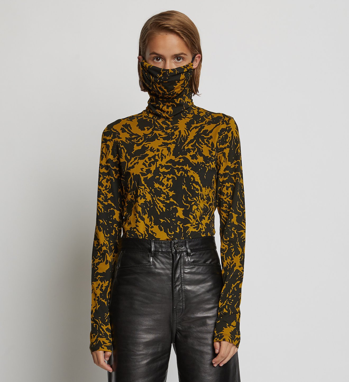 Shadow Print Masked Turtleneck Jersey Top