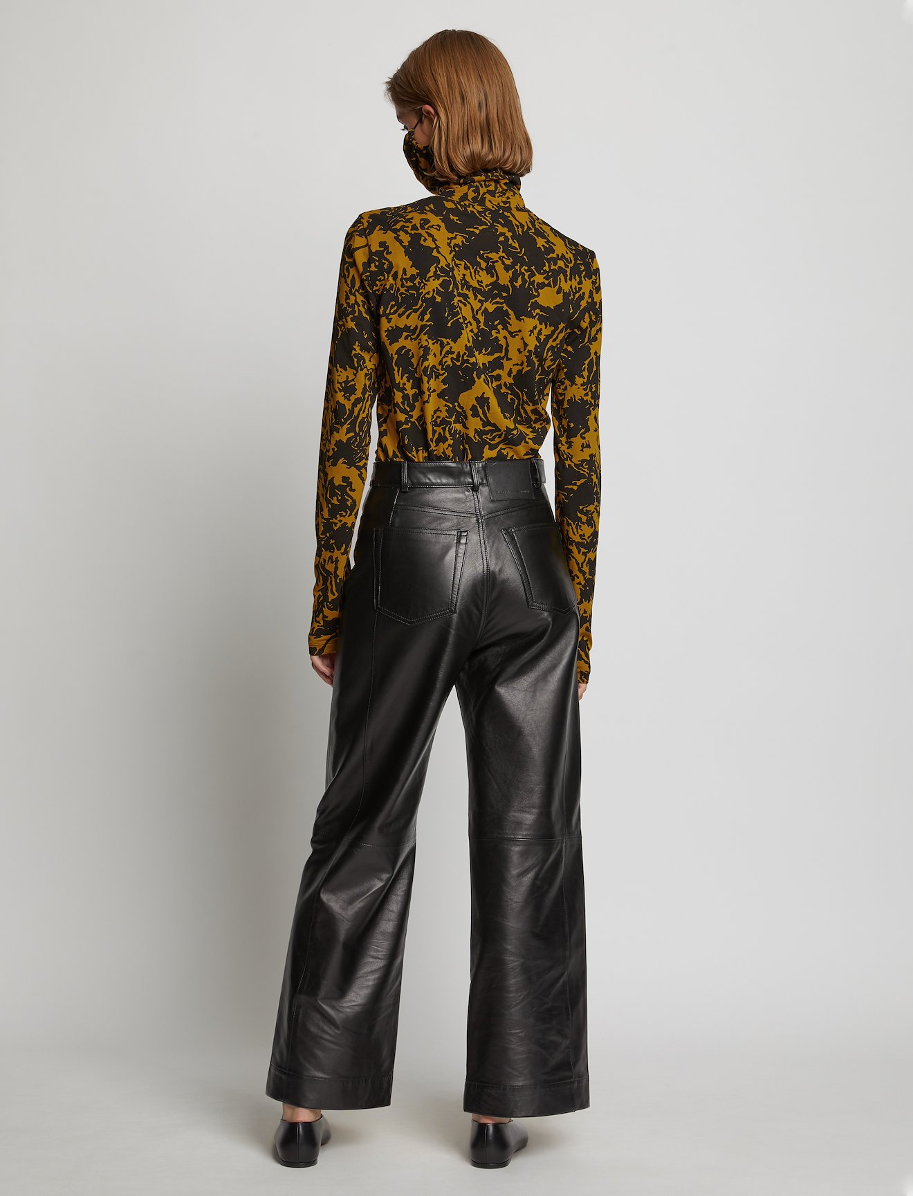 Shadow Print Masked Turtleneck Jersey Top #3