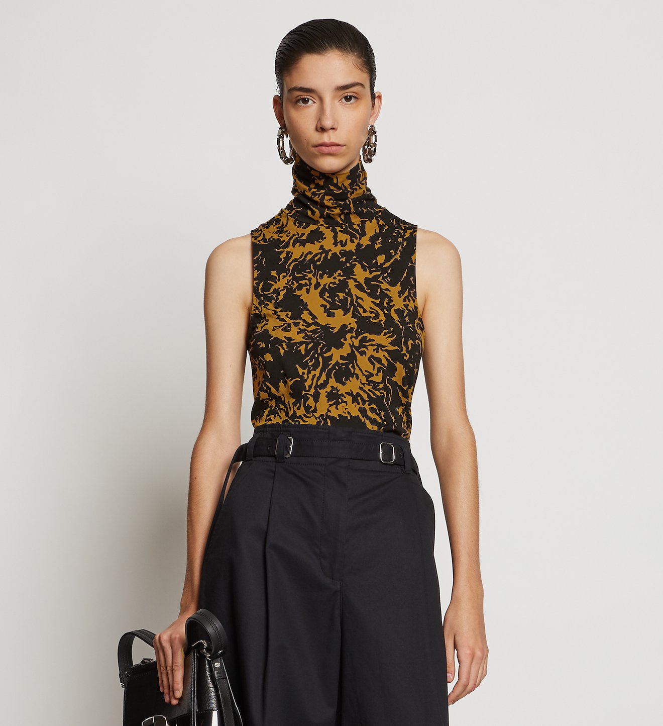 Shadow Print Mock Neck Tank Top
