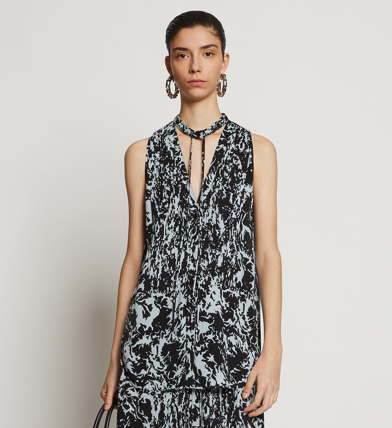 Shadow Print Pintuck Top