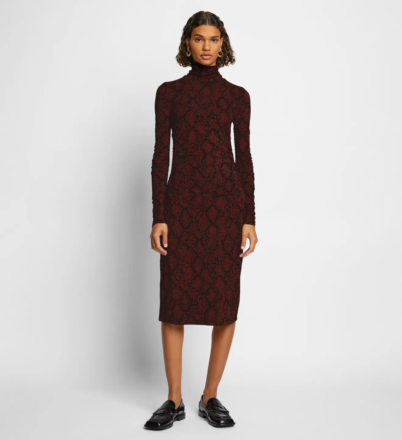 snake print turtleneck dress