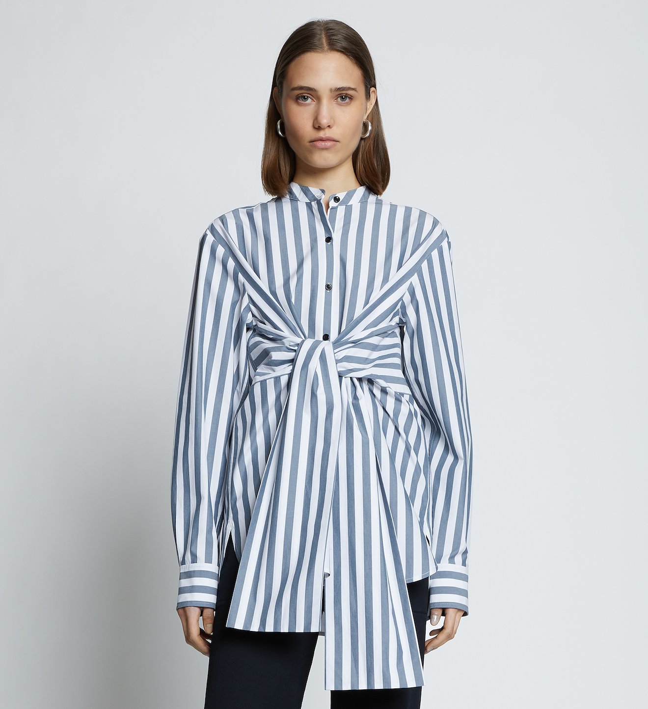 Stripe Poplin Tied Shirt
