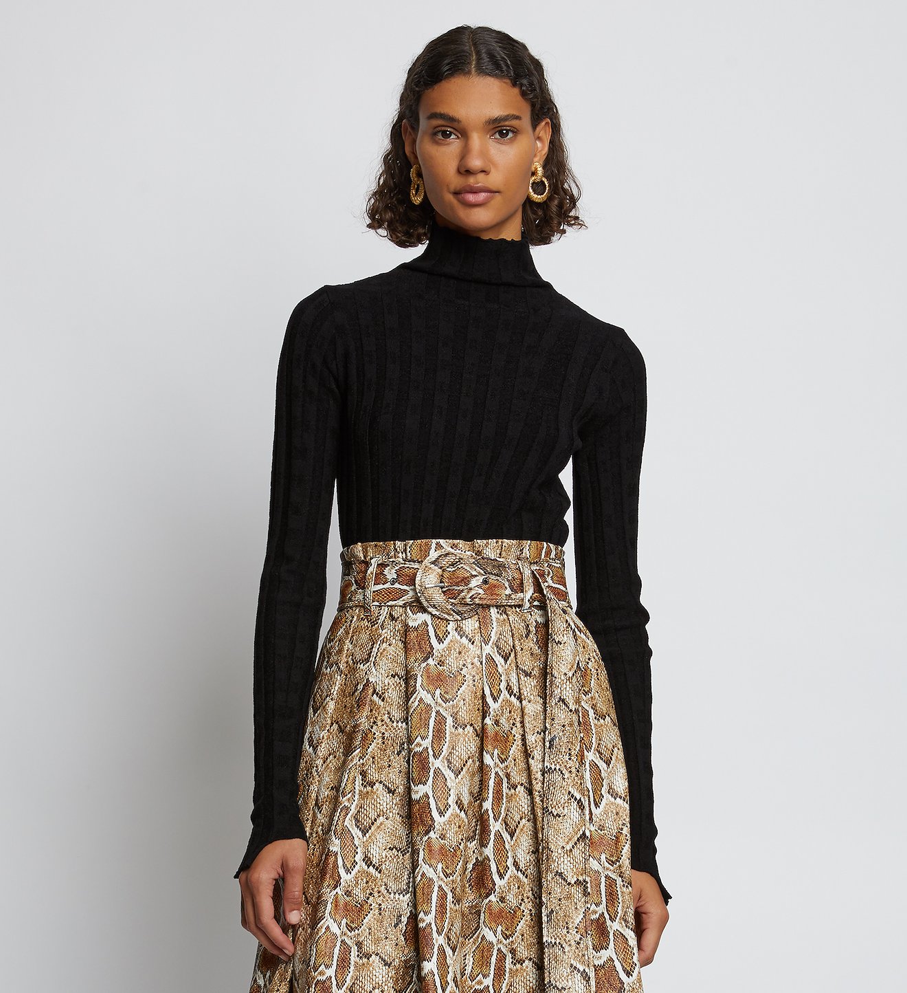 Velvet Checkerboard Rib Turtleneck Top