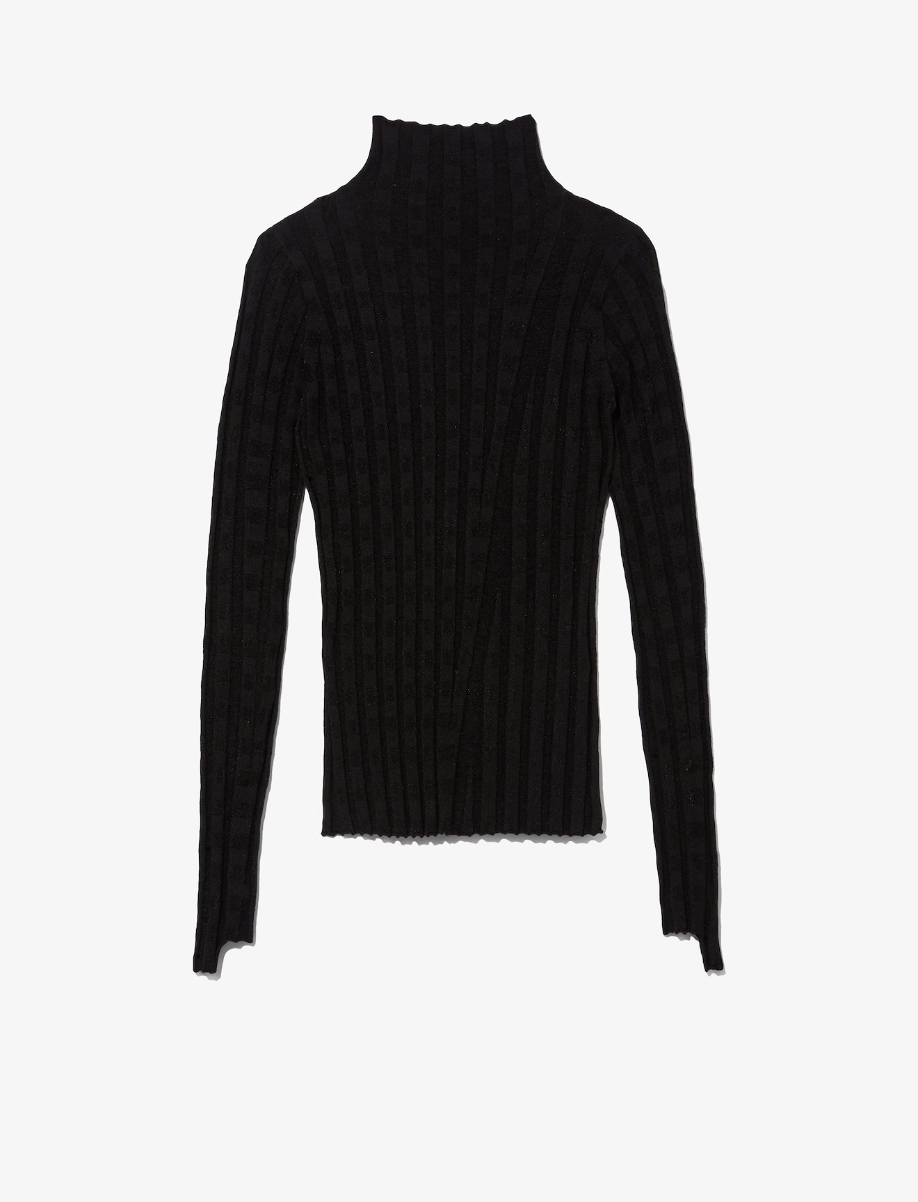 Velvet Checkerboard Rib Turtleneck Top #5