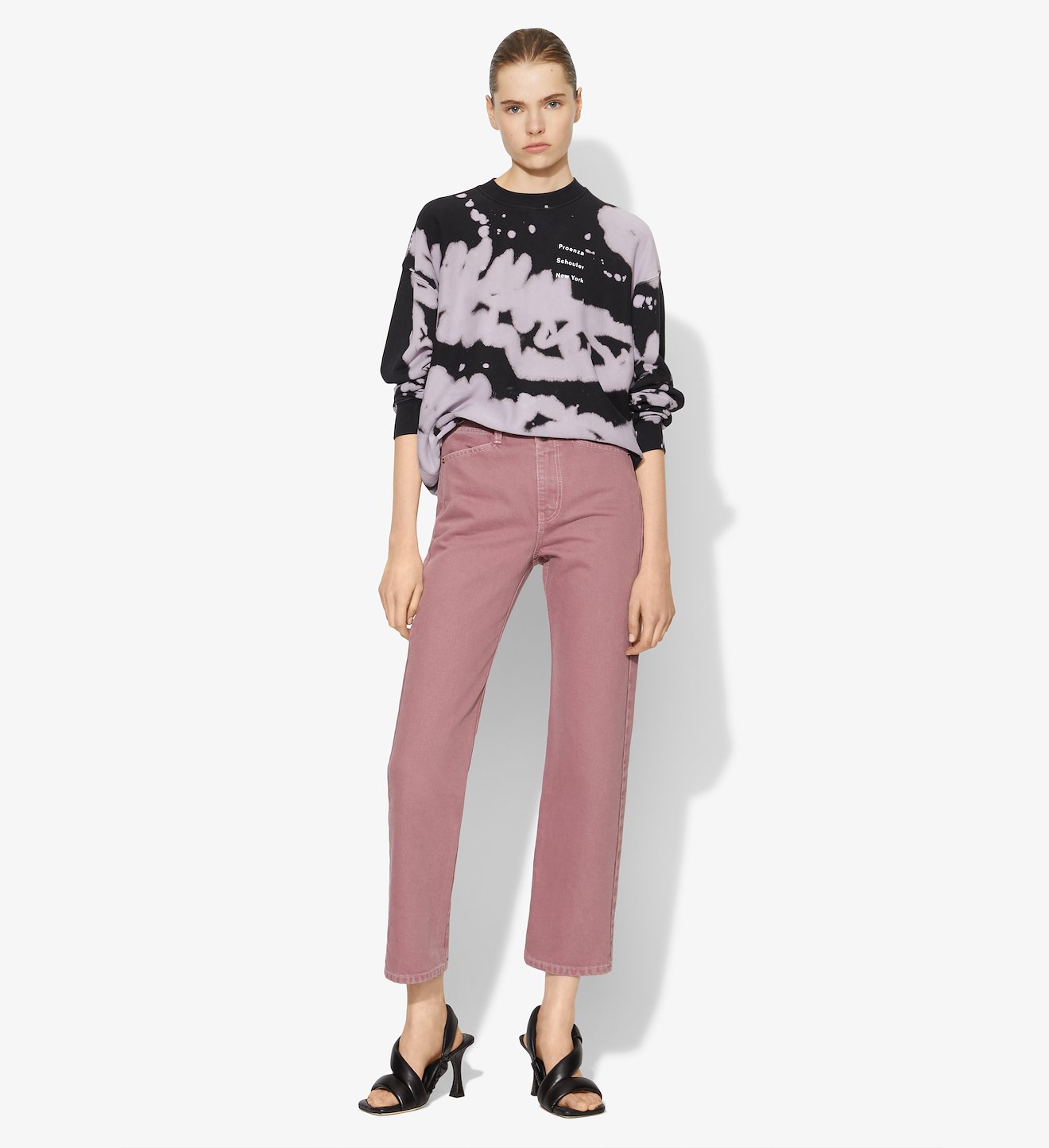Washed Denim Cropped Stovepipe Jeans
