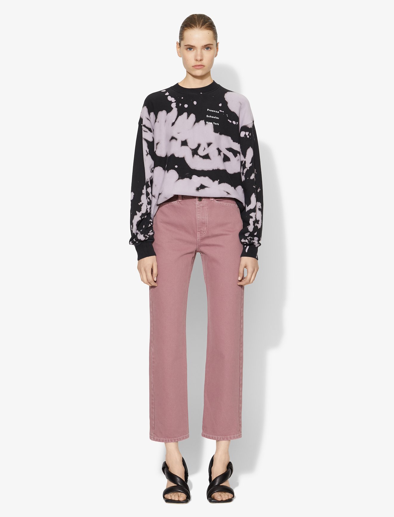 Washed Denim Cropped Stovepipe Jeans #1