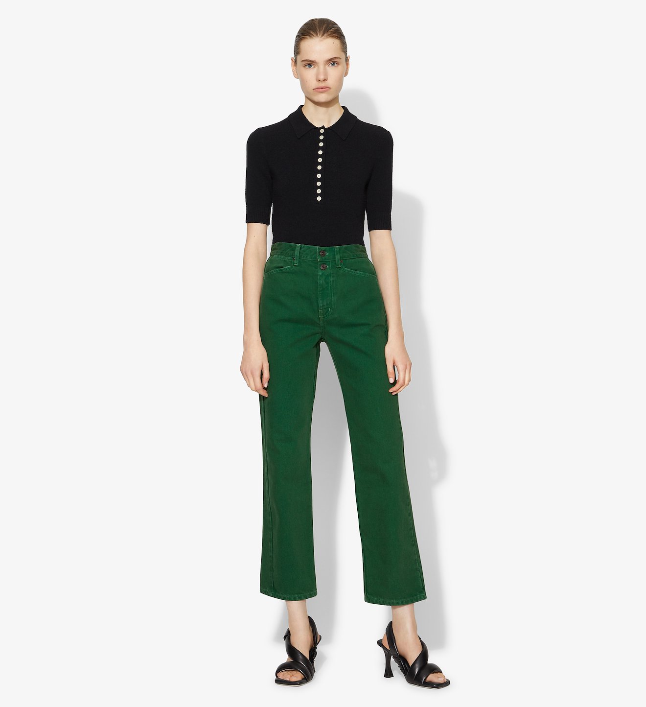 Washed Denim Cropped Stovepipe Jeans