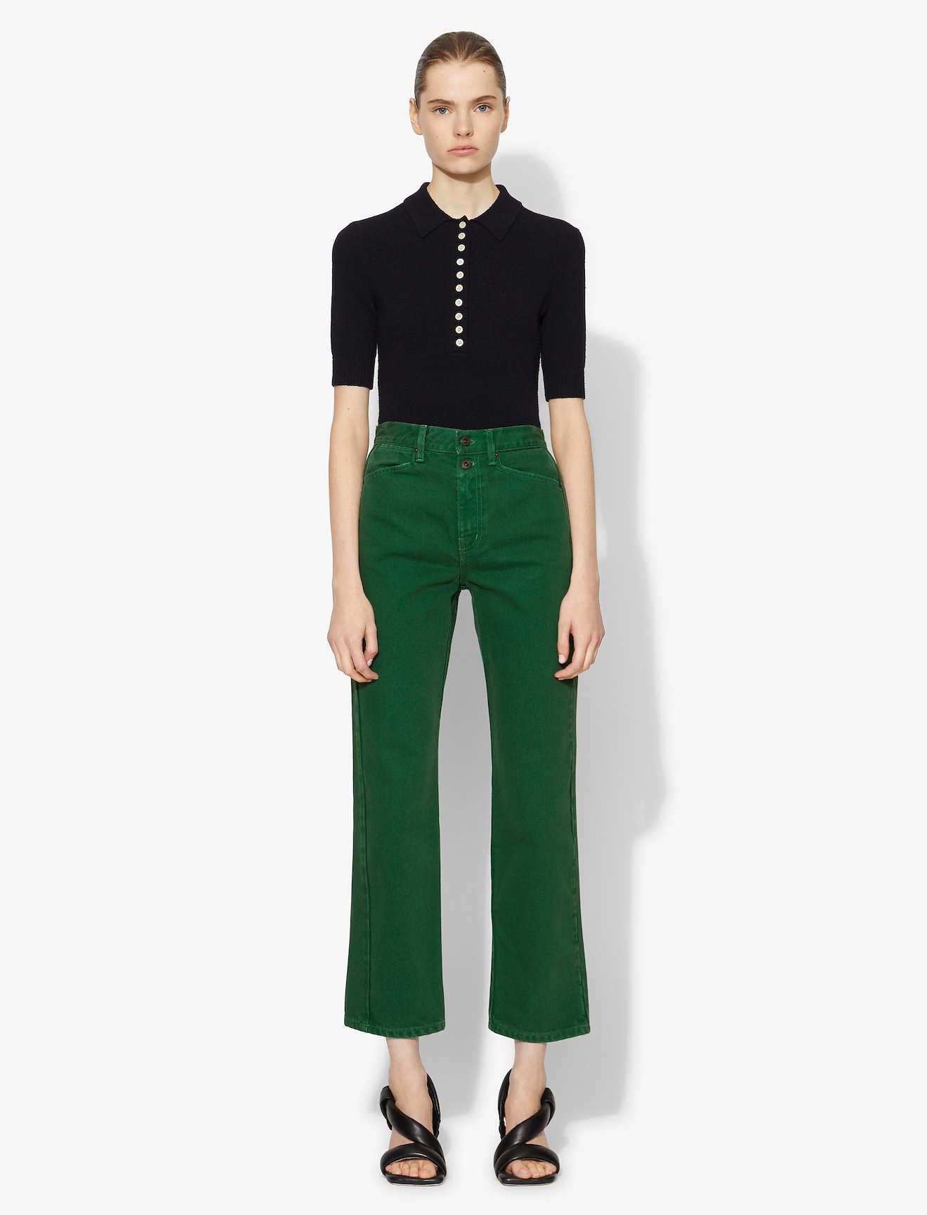 Washed Denim Cropped Stovepipe Jeans #1