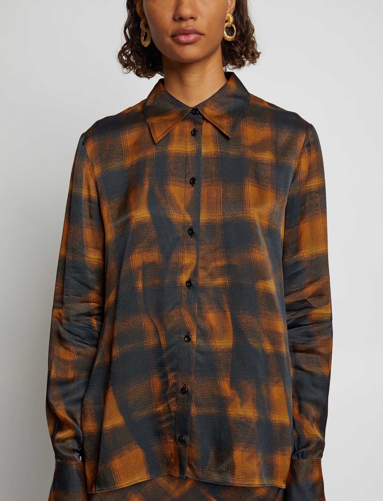 Wavy Plaid Hammered Satin Shirt #4