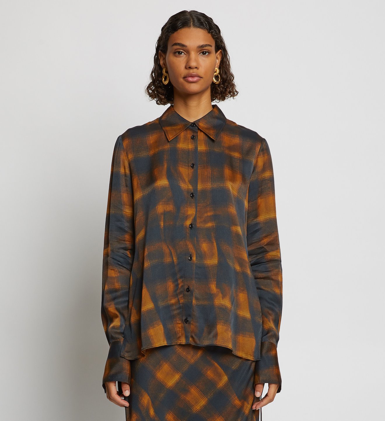 Wavy Plaid Hammered Satin Shirt