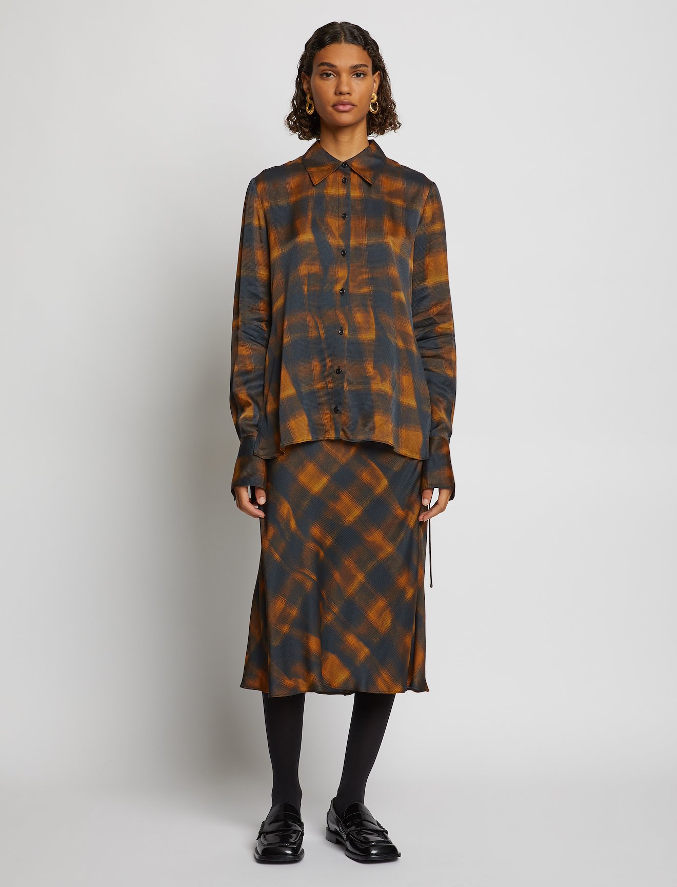 Wavy Plaid Hammered Satin Shirt #1