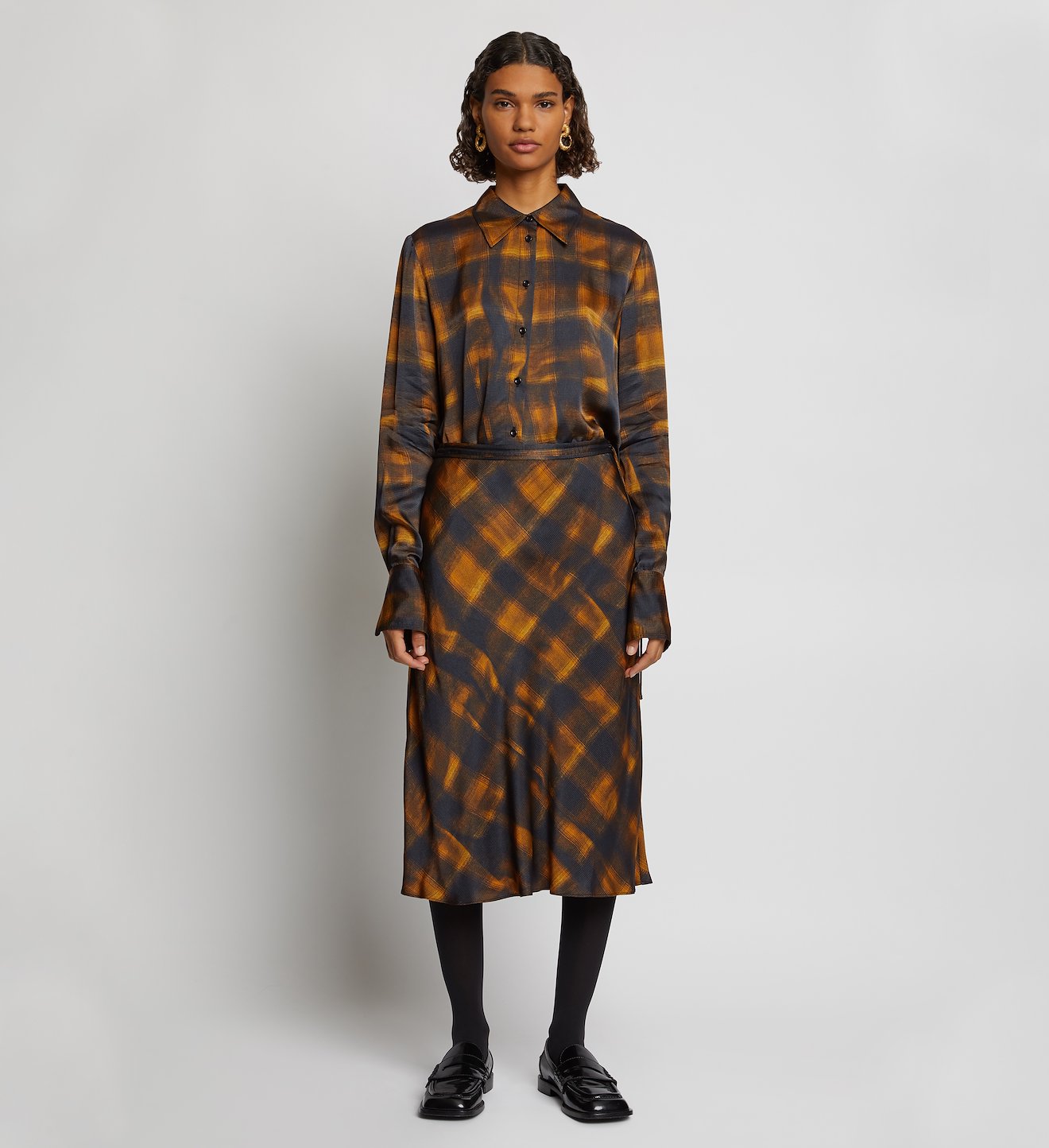 Wavy Plaid Satin Skirt
