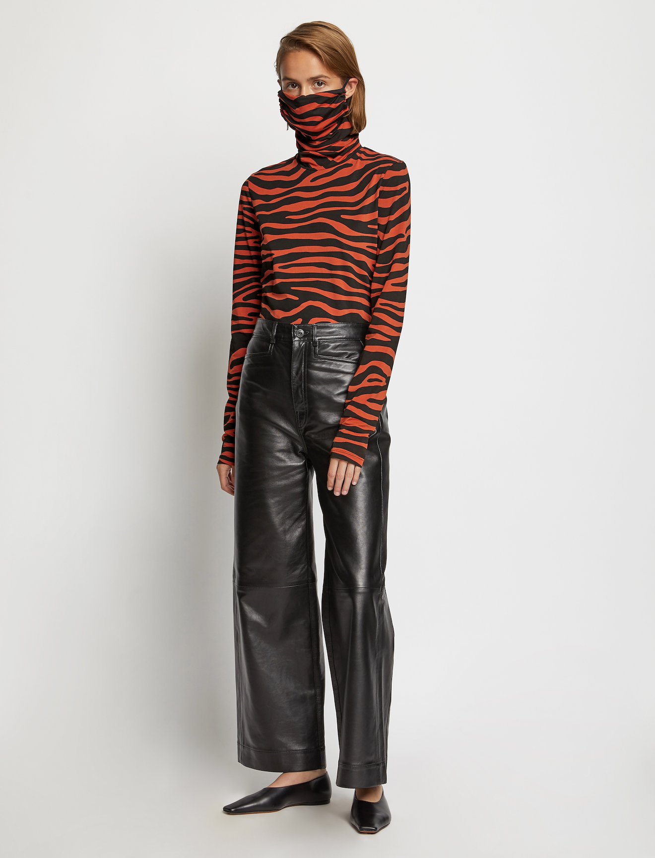 Zebra Print Masked Turtleneck Jersey Top #1