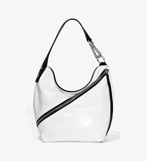 White Zip Hobo Croc Leather Shoulder Bag