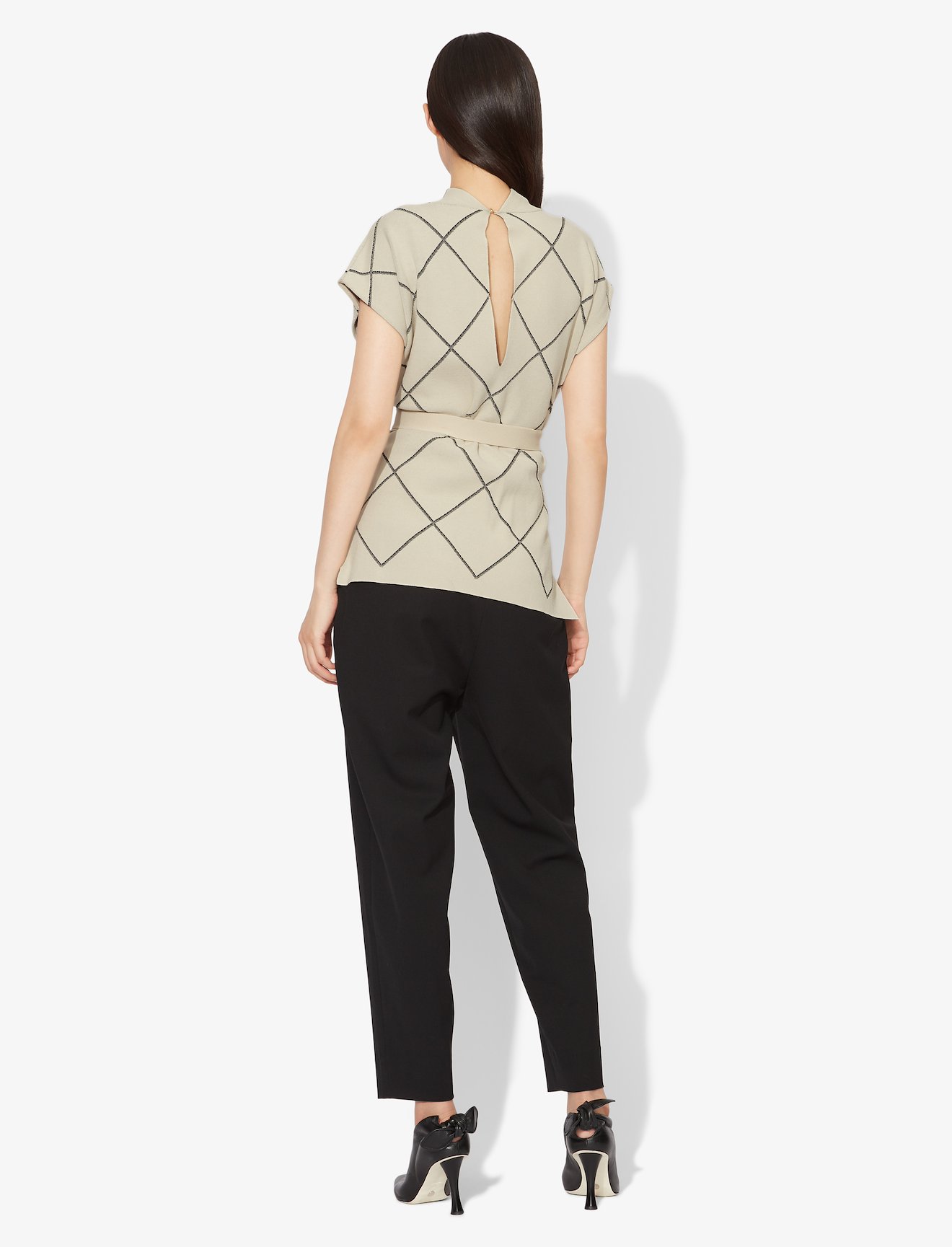 Windowpane Short Sleeve Knit Top #2