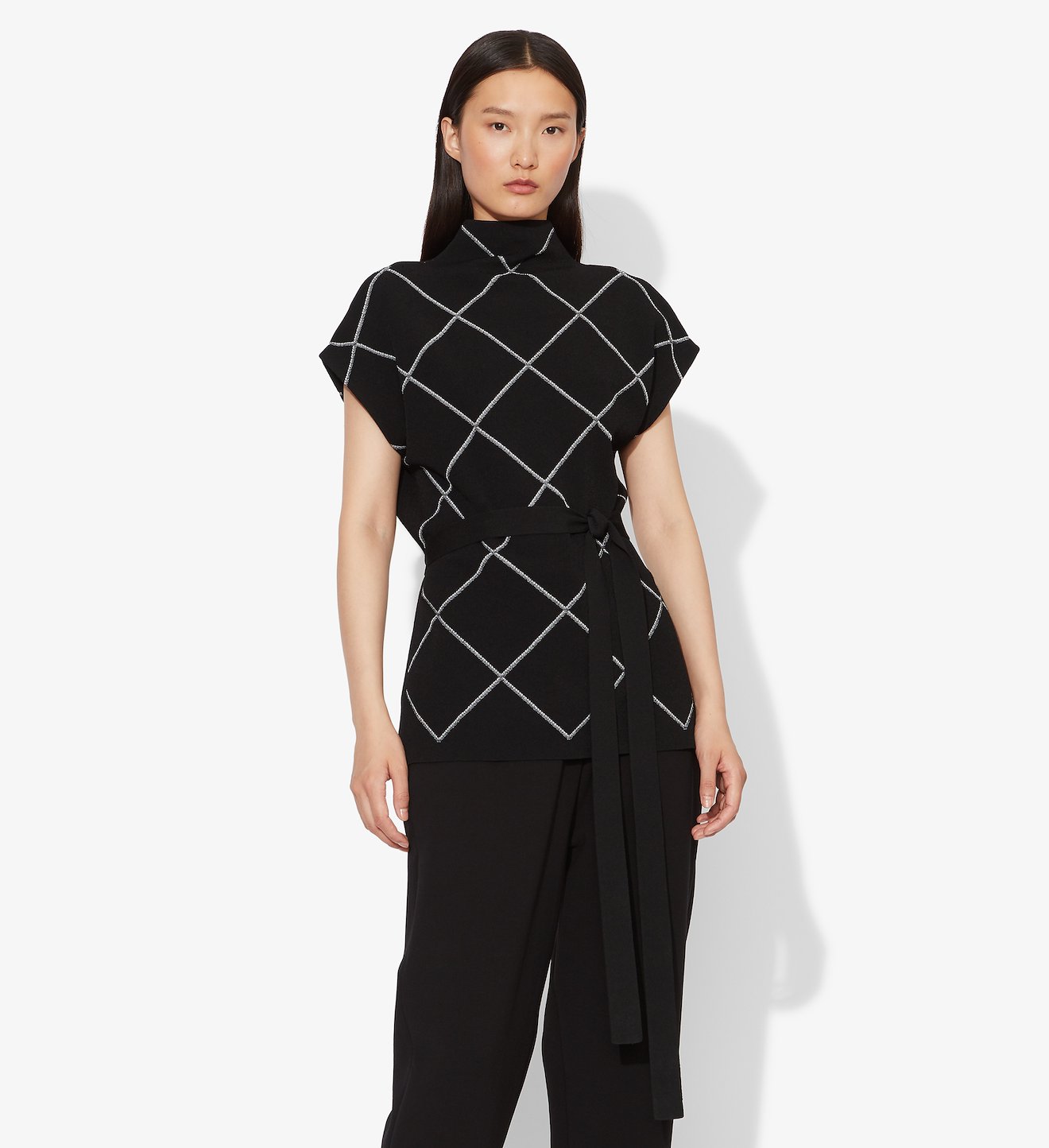 Windowpane Short Sleeve Knit Top