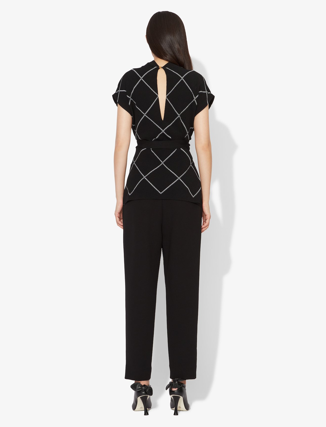 Windowpane Short Sleeve Knit Top #2
