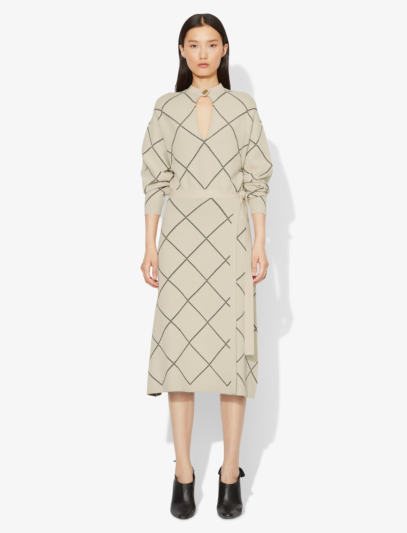 Windowpane Wrap Knit Keyhole Dress #1