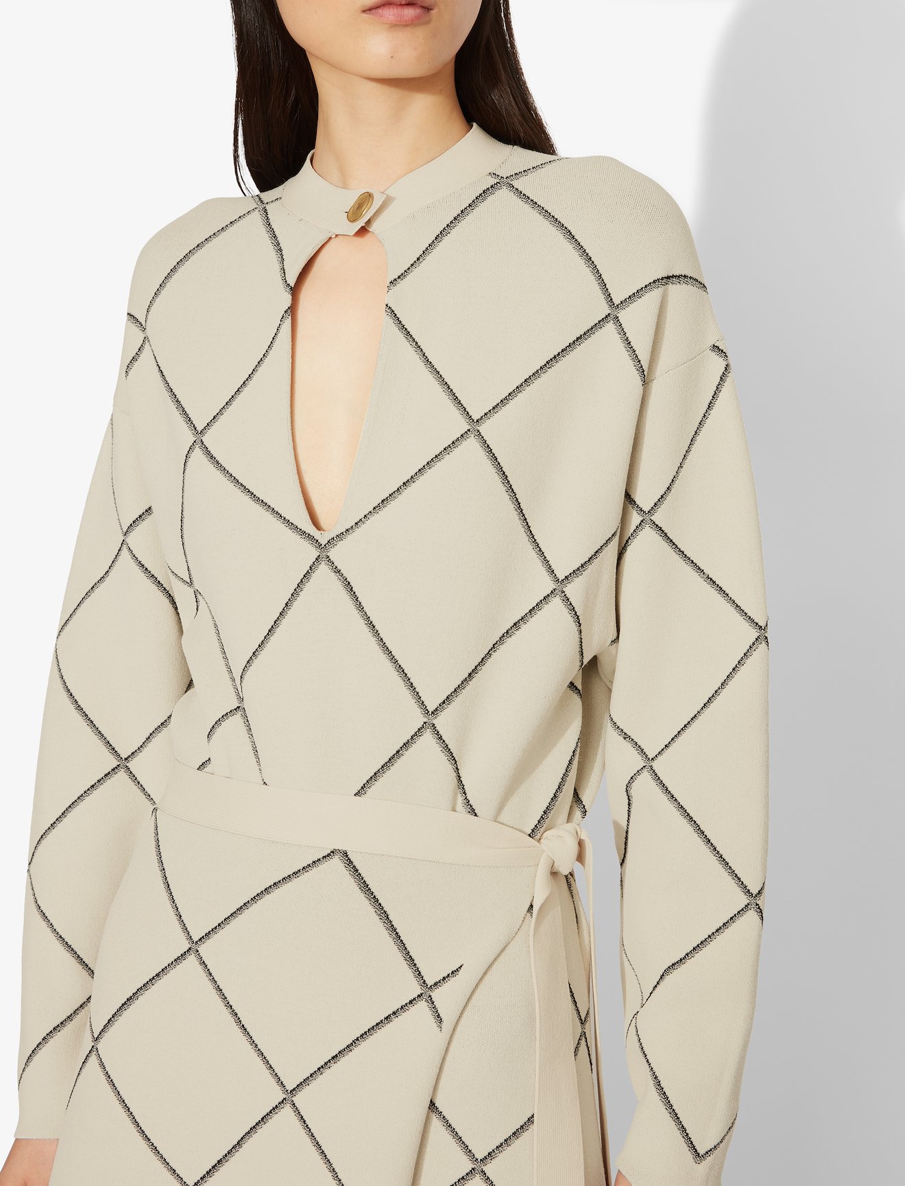 Windowpane Wrap Knit Keyhole Dress #3