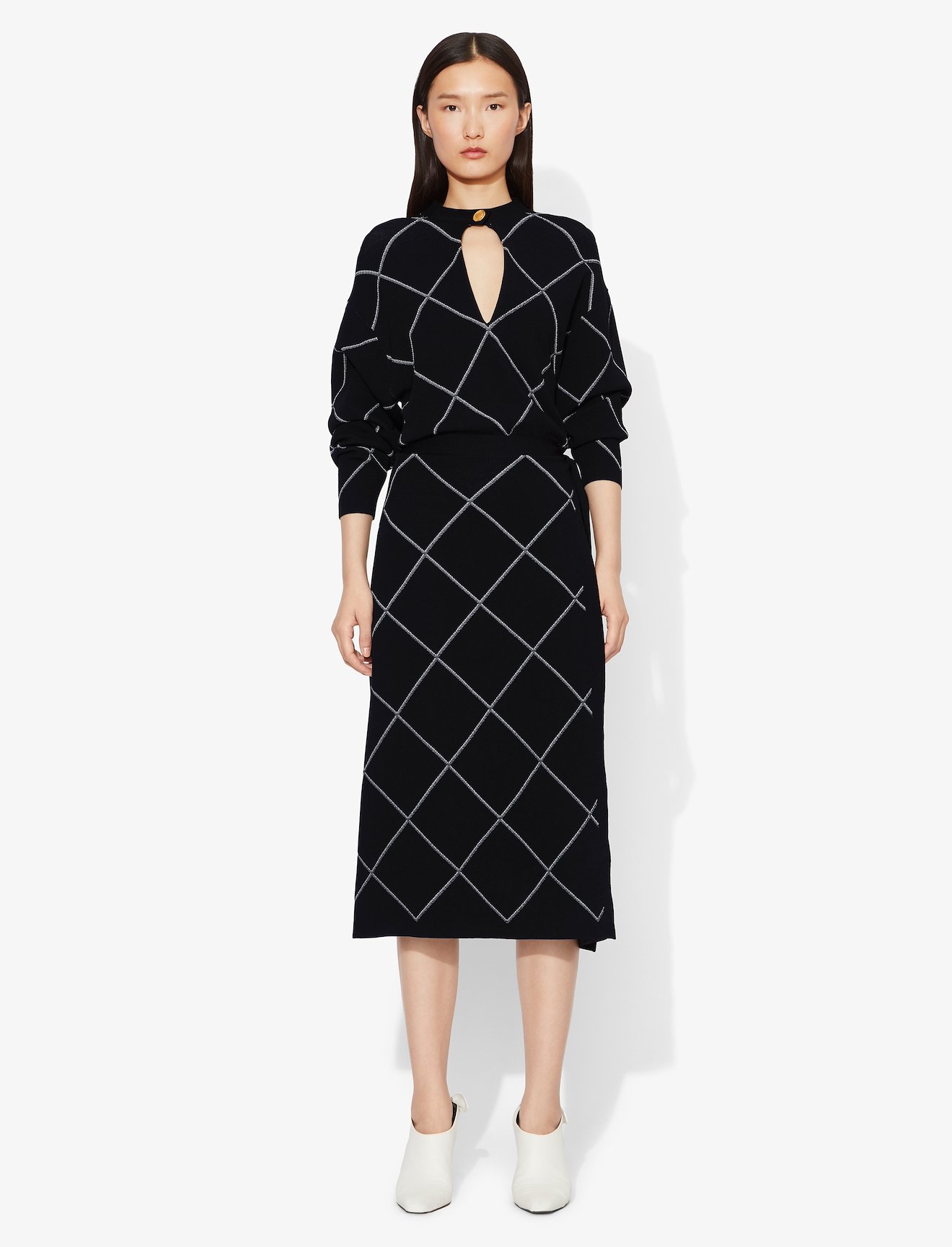 Windowpane Wrap Knit Keyhole Dress #1