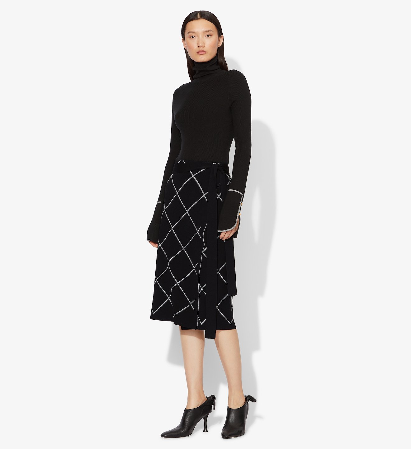 Windowpane Wrap Knit Skirt