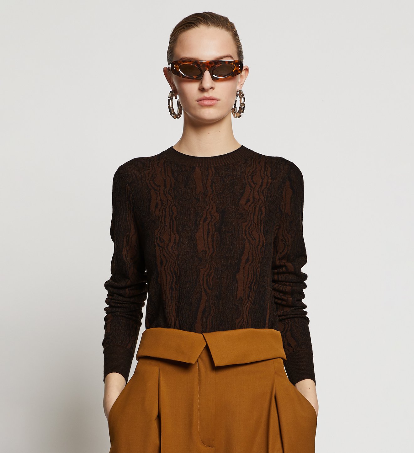 Woodgrain Jacquard Knit Top